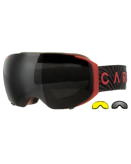 Carve The Boss Snow Goggles + Spare Lens - Matte Red / Smoke - 2023 Snow Goggles - Mens - Trojan Wake Ski Snow
