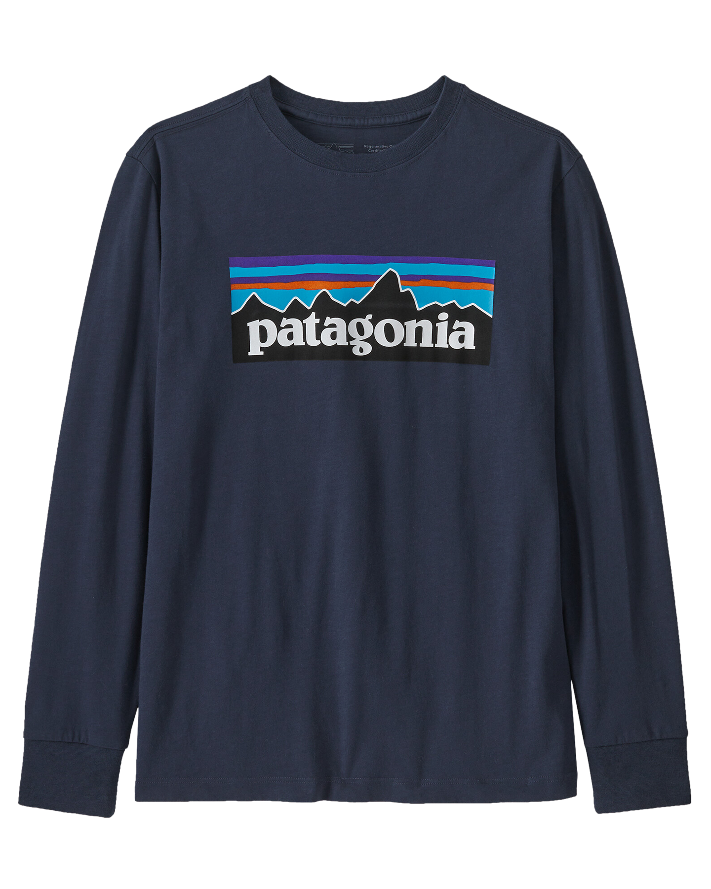 Patagonia Kids' Long Sleeve Regenerative Organic Certified Cotton P-6 T-Shirt - New Navy Hoodies & Sweatshirts - Trojan Wake Ski Snow