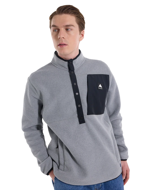 Burton Men's Cinder Fleece Pullover - Gray Heather Men's Crewnecks - Trojan Wake Ski Snow