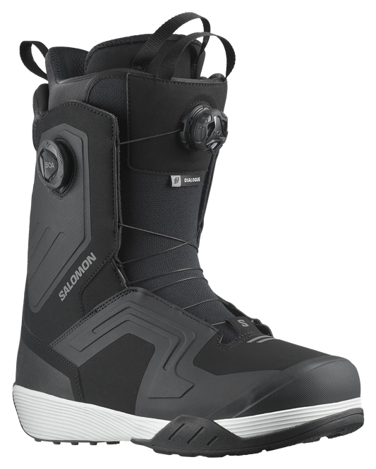 Salomon Dialogue Dual Boa Wide Snowboard Boots - Black / Black / White - 2024 Men's Snowboard Boots - Trojan Wake Ski Snow