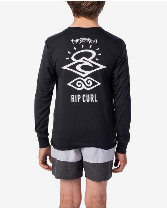Rip Curl Boys Seach Logo Long Sleeve UC Rash Vest - Black Shirts - Kids - Trojan Wake Ski Snow