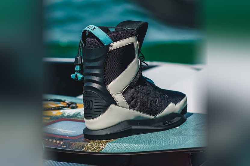 Ronix wakeboard boot mounted on a wakeboard