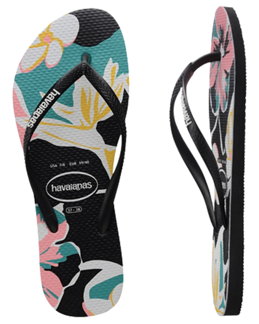 Havaianas Slim Print Floral Womens Thongs - Black Thongs - Womens - Trojan Wake Ski Snow