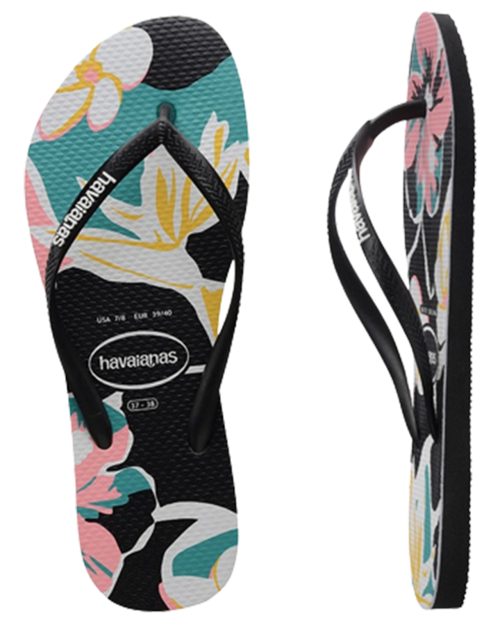 Havaianas Slim Print Floral Womens Thongs - Black Thongs - Womens - Trojan Wake Ski Snow