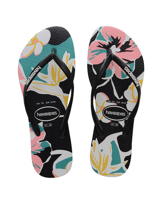 Havaianas Slim Print Floral Women's Thongs - Black Thongs - Trojan Wake Ski Snow
