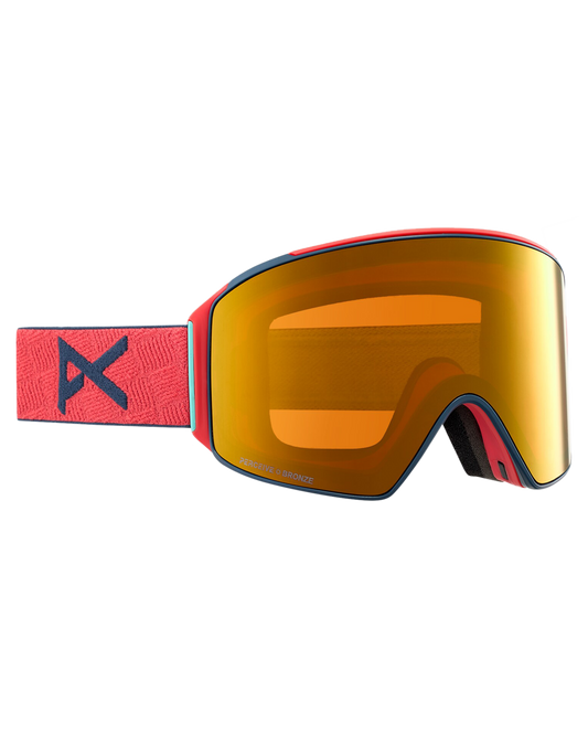 Anon M4 Cylindrical Low Bridge Snow Goggles + Bonus Lens + Mfi® Face Mask - Coral/Perceive Sunny Bronze Lens Men's Snow Goggles - Trojan Wake Ski Snow