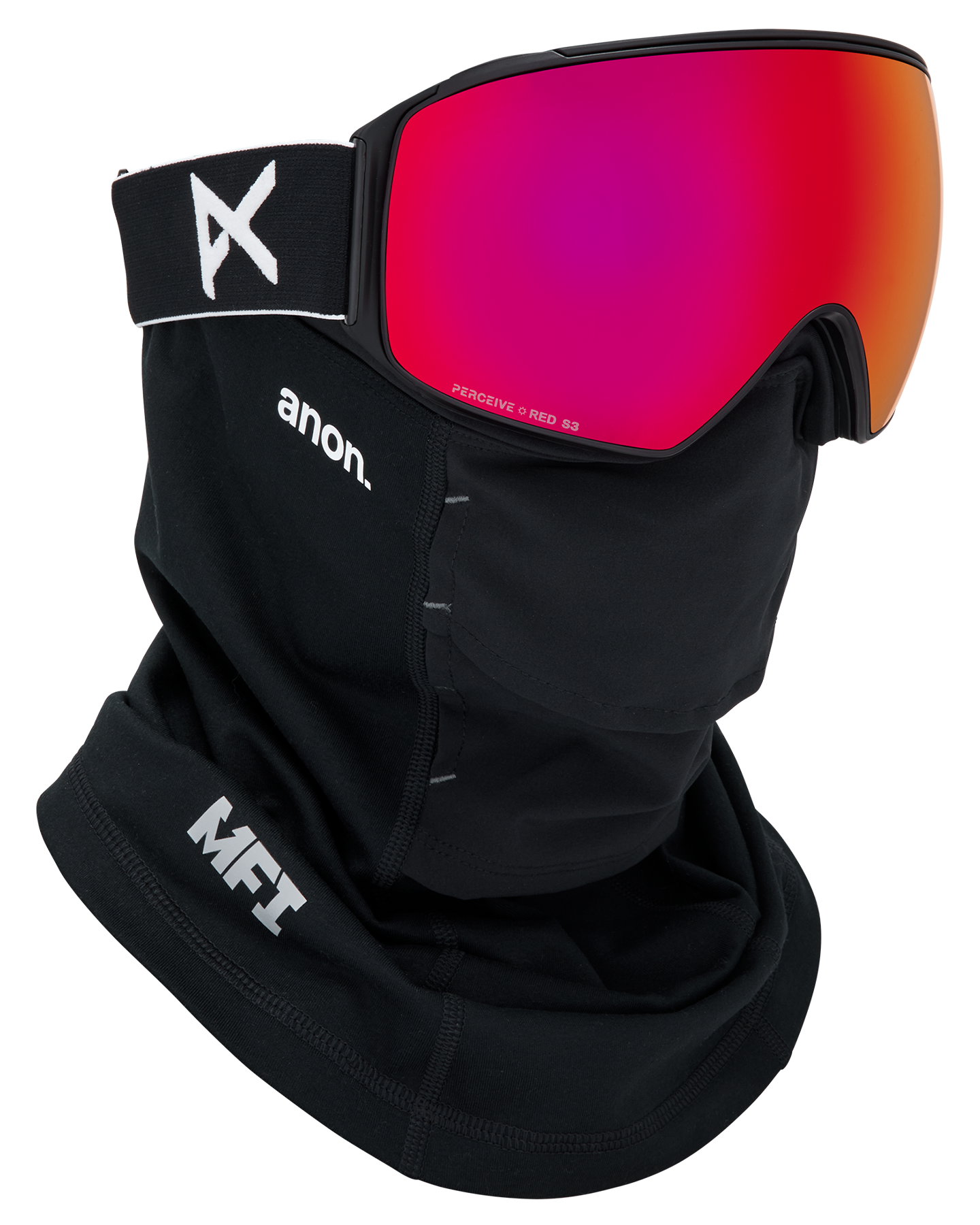 Anon M4 (Toric) Low Bridge Snow Goggles + Bonus Lens + MFI® Face Mask - Black/Perceive Sunny Red Unisex Snow Goggles - Trojan Wake Ski Snow