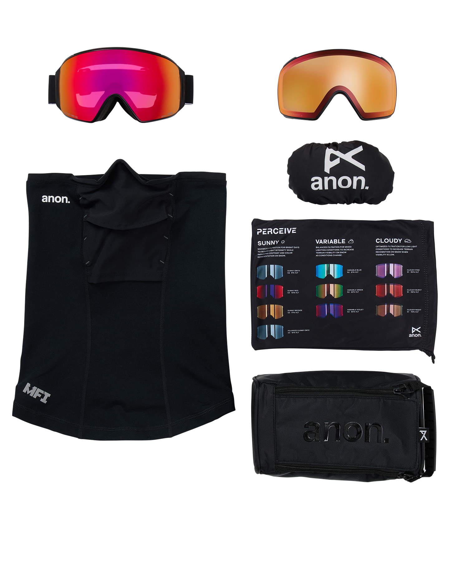 Anon M4 (Toric) Snow Goggles + Bonus Lens + MFI® Face Mask - Black/Perceive Sunny Red Unisex Snow Goggles - Trojan Wake Ski Snow