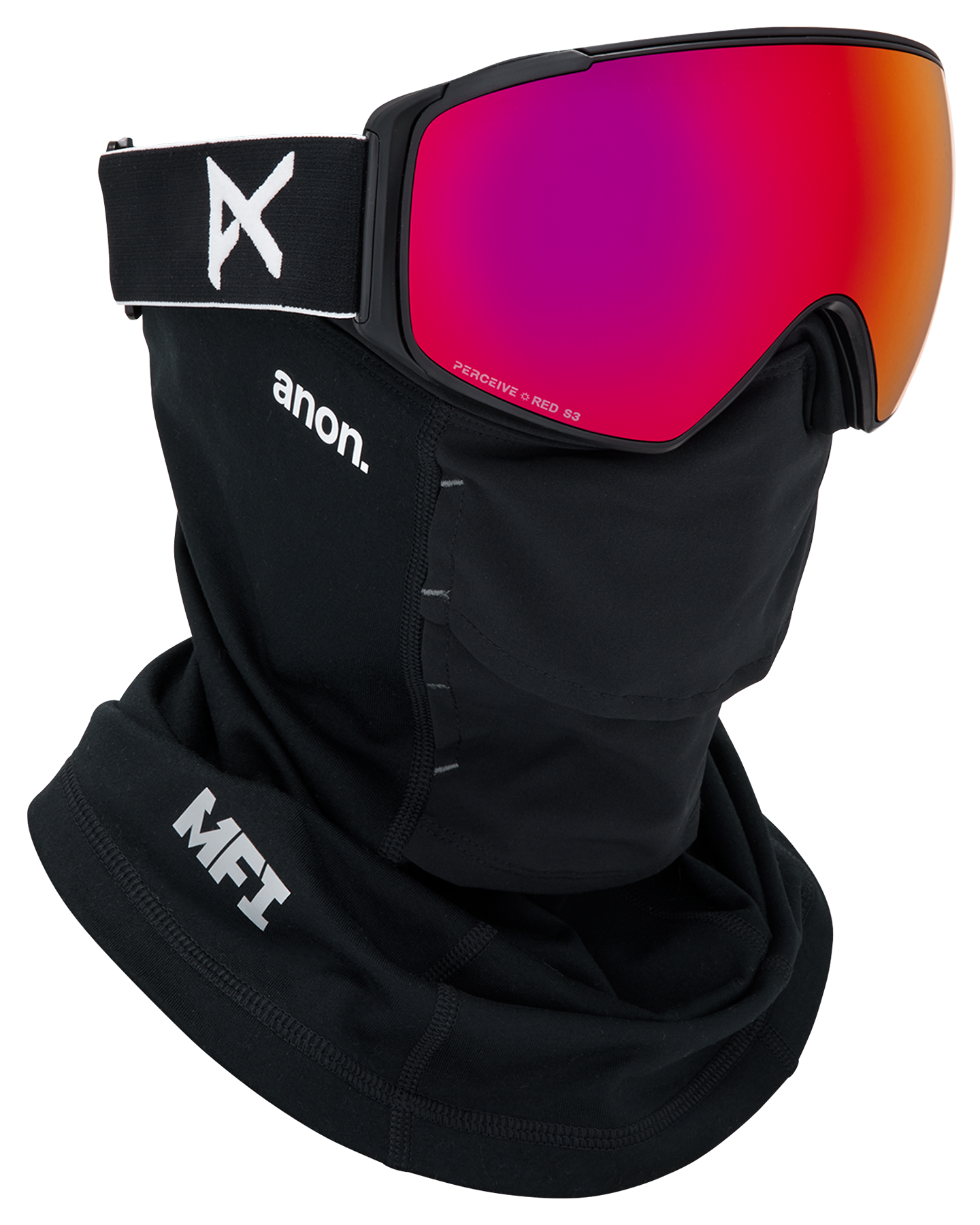 Anon M4S (Toric) Low Bridge Snow Goggles + Bonus Lens + MFI® Face Mask - Black/Perceive Sunny Red Unisex Snow Goggles - Trojan Wake Ski Snow