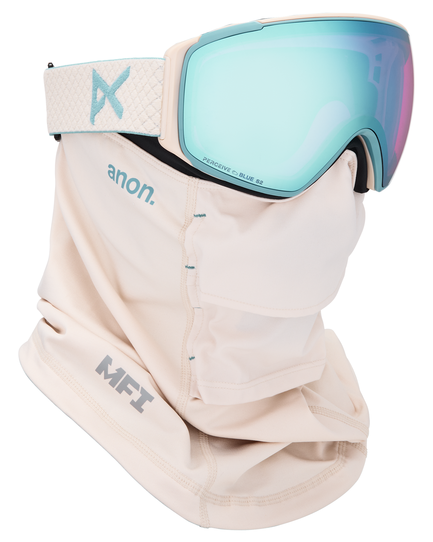 Anon M4S (Toric) Snow Goggles + Bonus Lens + MFI® Face Mask - Oat/Perceive Variable Blue Unisex Snow Goggles - Trojan Wake Ski Snow
