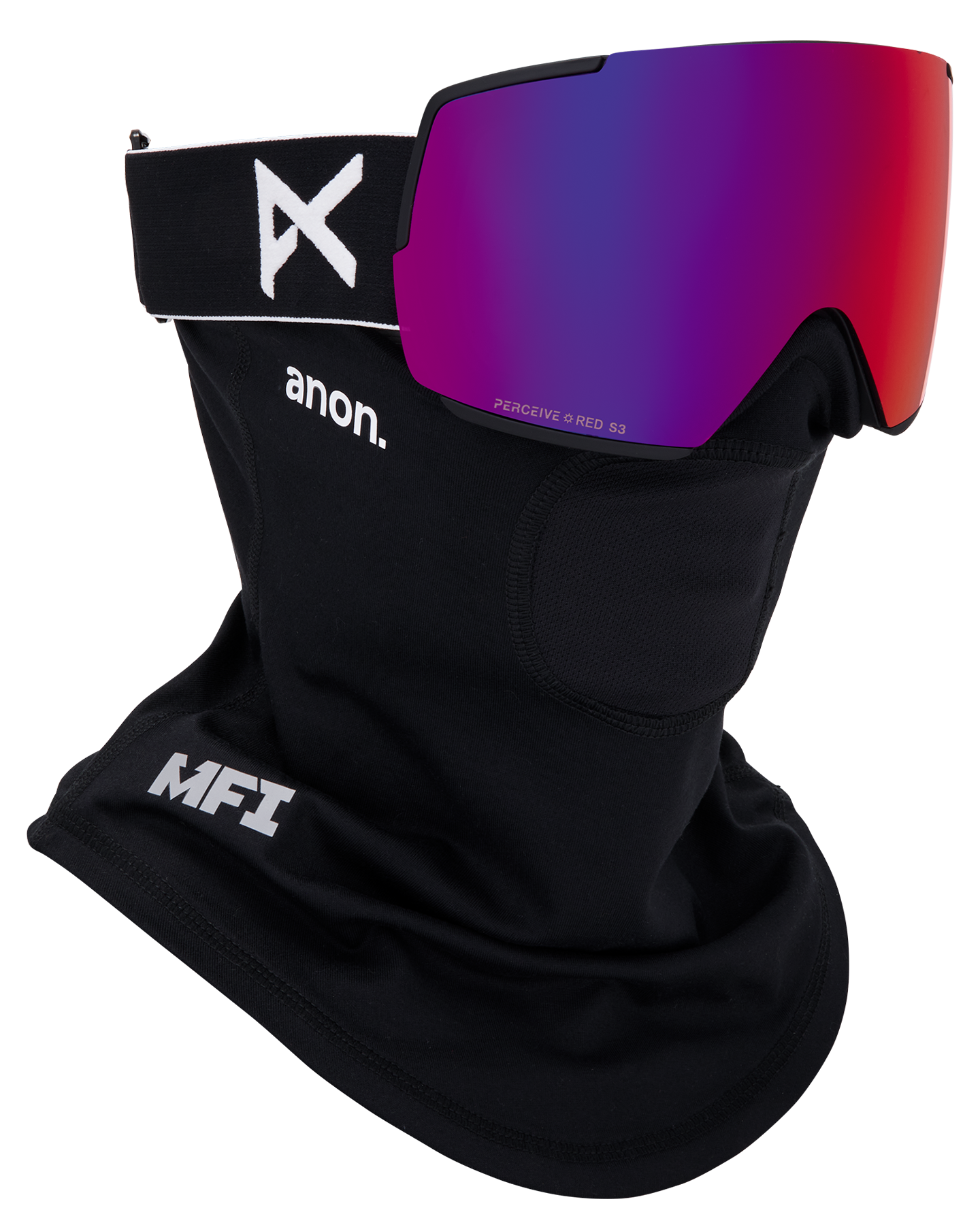 Anon M5 Low Bridge Snow Goggles + Bonus Lens + MFI® Face Mask - Black/Perceive Sunny Red Unisex Snow Goggles - Trojan Wake Ski Snow