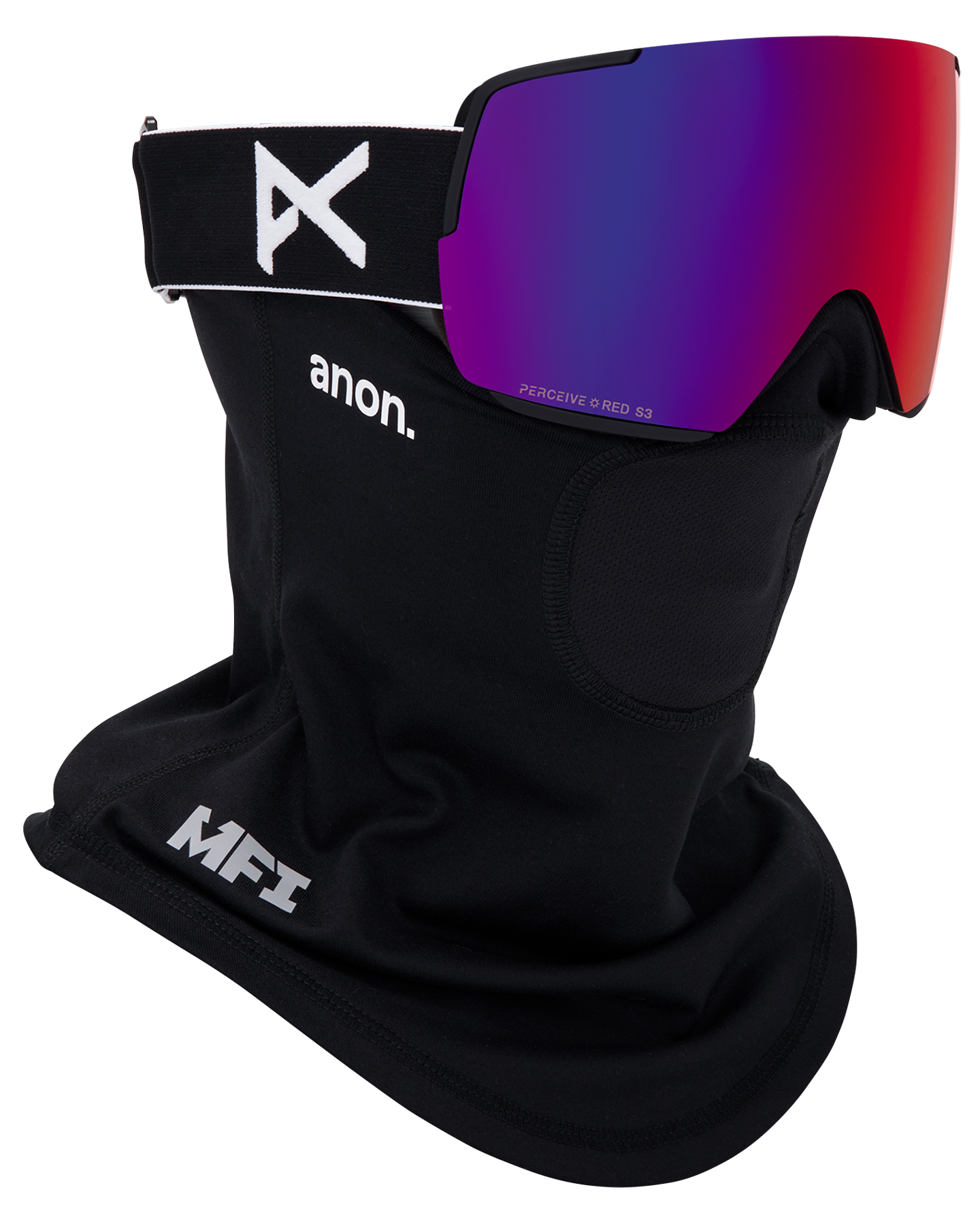 Anon M5S Low Bridge Snow Goggles + Bonus Lens + MFI® Face Mask - Black/Perceive Sunny Red Unisex Snow Goggles - Trojan Wake Ski Snow