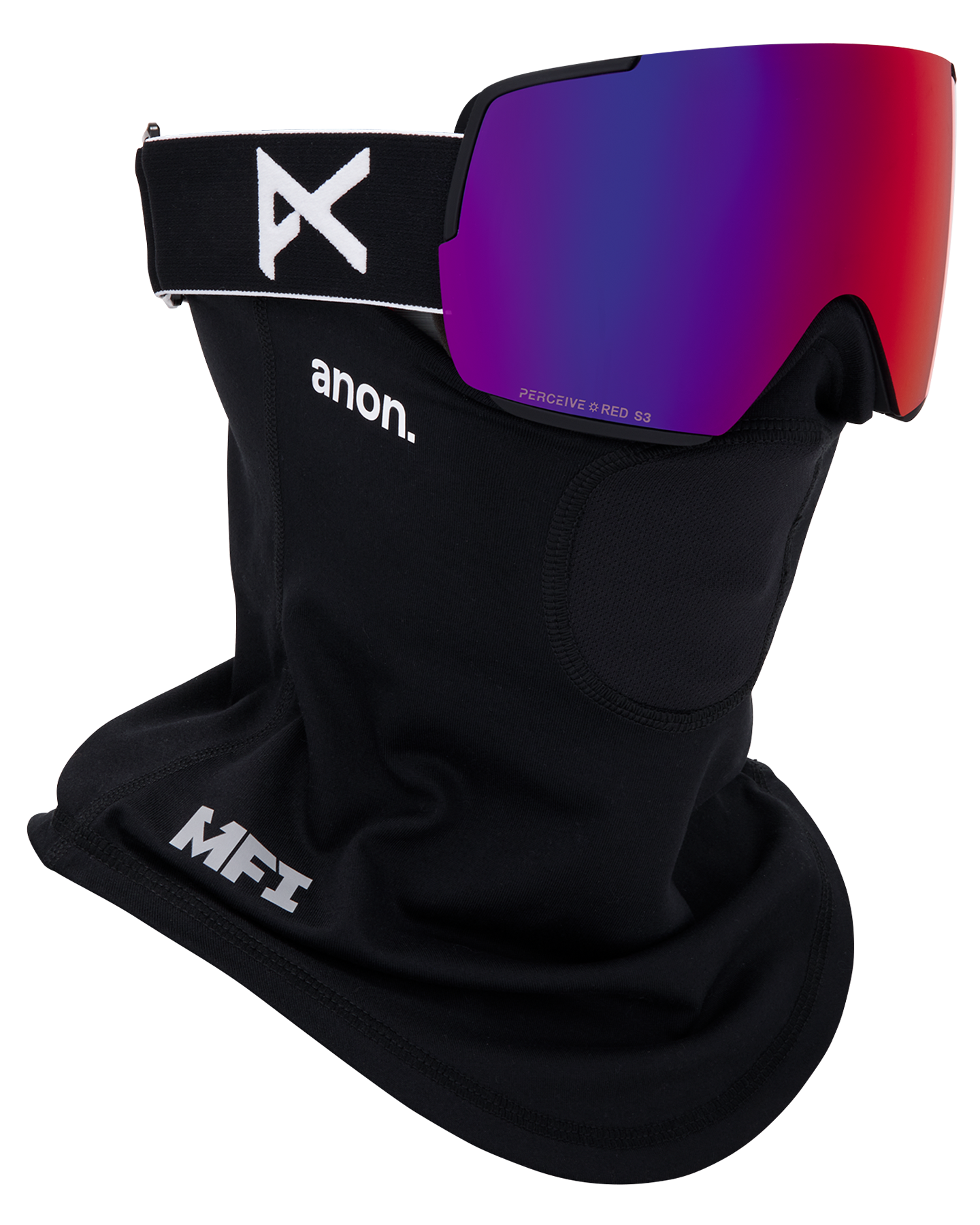 Anon M5S Snow Goggles + Bonus Lens + MFI® Face Mask - Black/Perceive Sunny Red Unisex Snow Goggles - Trojan Wake Ski Snow