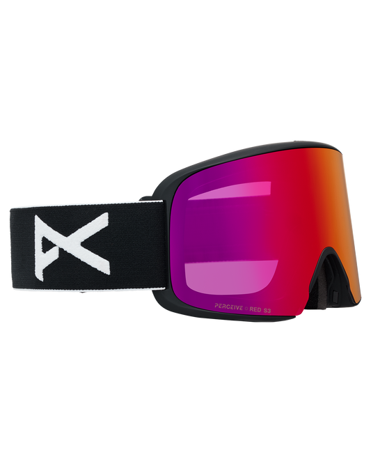 Anon M6 Low Bridge Snow Goggles + Bonus Lens + MFI® Face Mask - Black/Perceive Sunny Red Unisex Snow Goggles - Trojan Wake Ski Snow