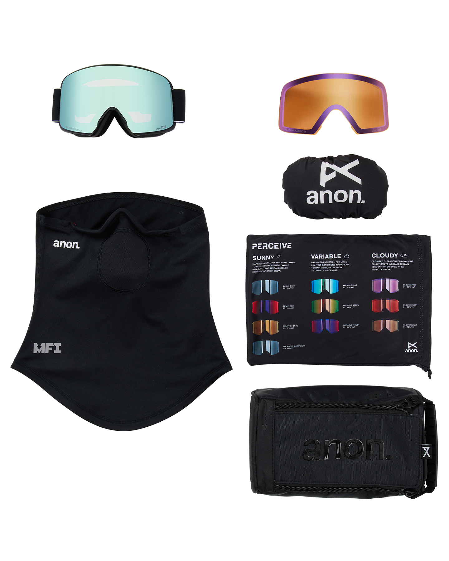 Anon M6 Snow Goggles + Bonus Lens + MFI® Face Mask - Black/Perceive Variable Blue Unisex Snow Goggles - Trojan Wake Ski Snow