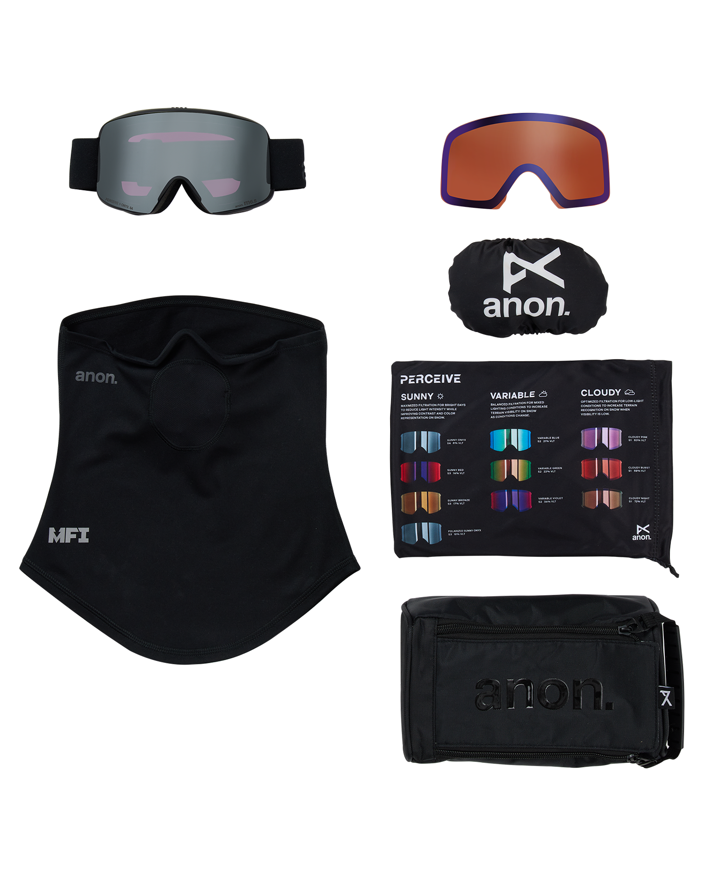 Anon M6 Snow Goggles + Bonus Lens + MFI® Face Mask - Smoke/Perceive Sunny Onyx Unisex Snow Goggles - Trojan Wake Ski Snow