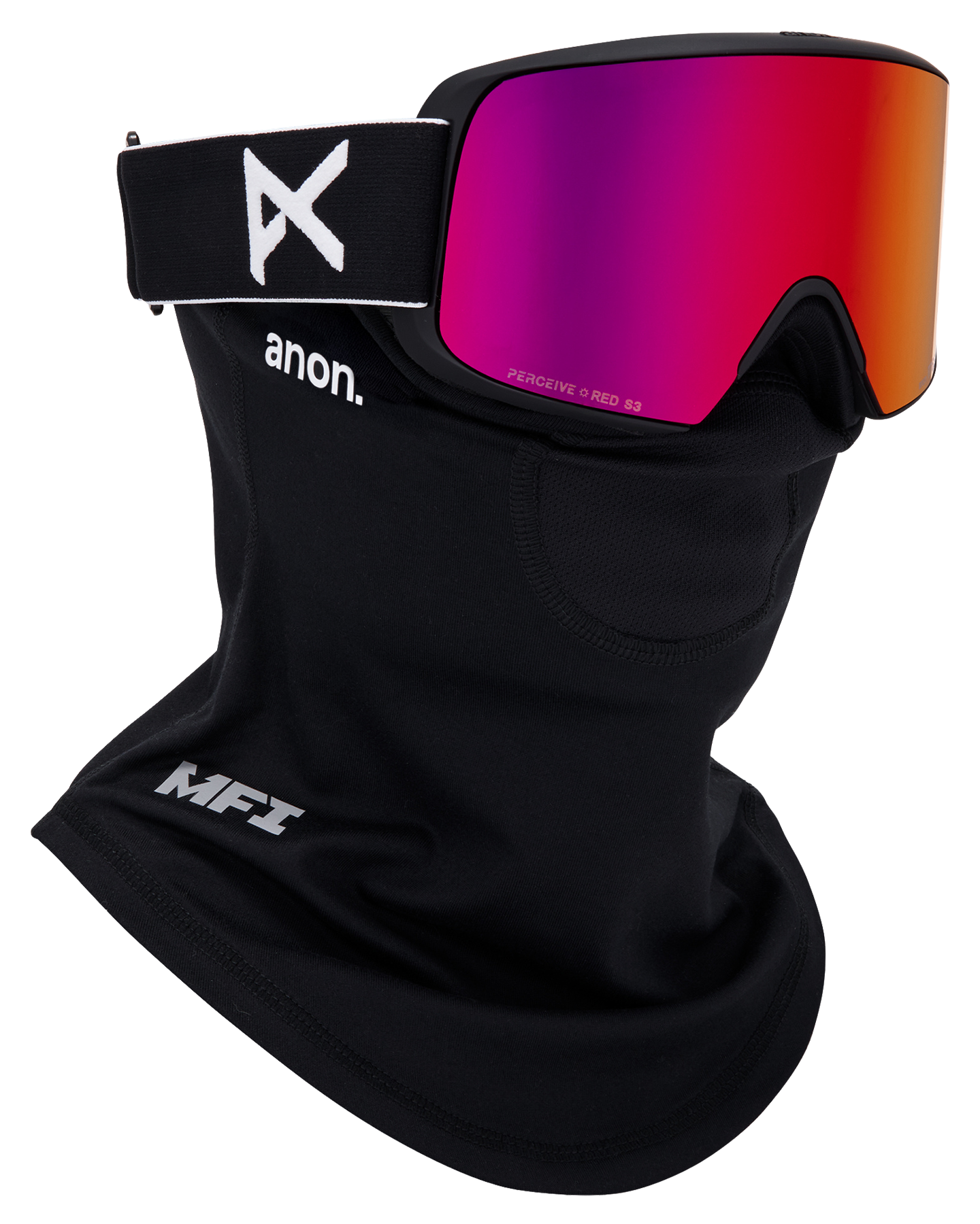 Anon M6S Snow Goggles + Bonus Lens + MFI® Face Mask - Black/Perceive Sunny Red Unisex Snow Goggles - Trojan Wake Ski Snow
