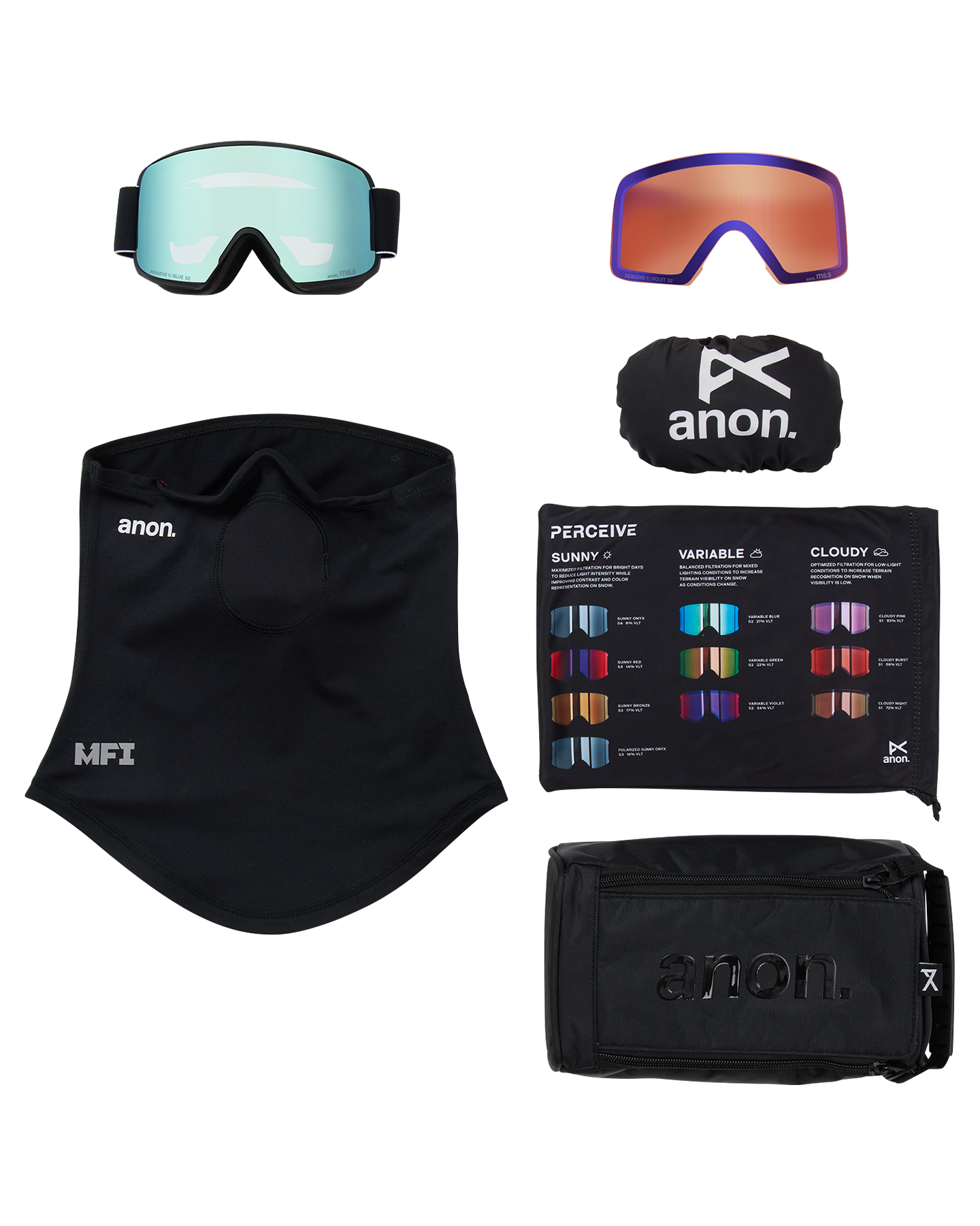 Anon M6S Snow Goggles + Bonus Lens + MFI® Face Mask - Black/Perceive Variable Blue Unisex Snow Goggles - Trojan Wake Ski Snow