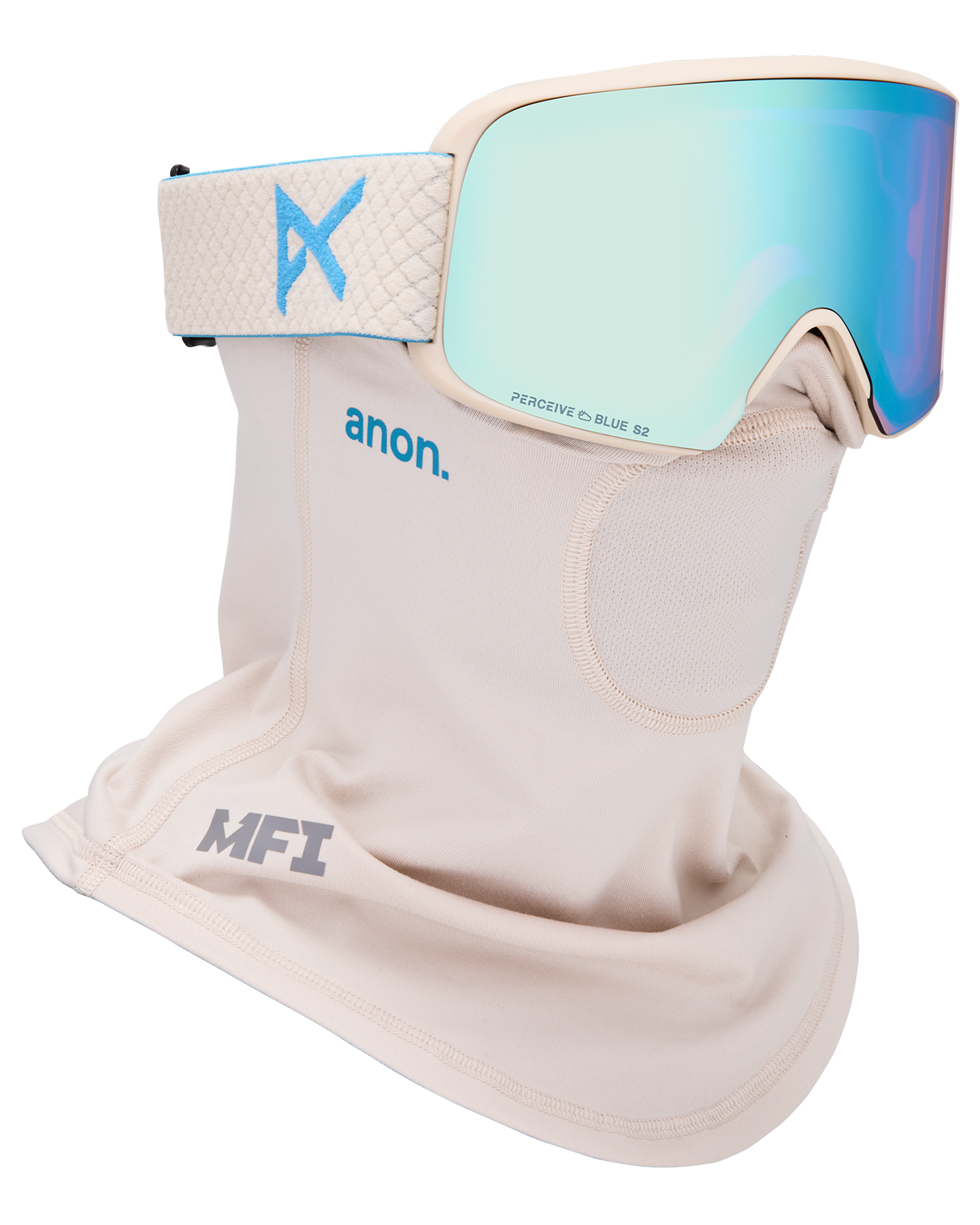 Anon M6S Snow Goggles + Bonus Lens + MFI® Face Mask - Oat/Perceive Variable Blue Unisex Snow Goggles - Trojan Wake Ski Snow