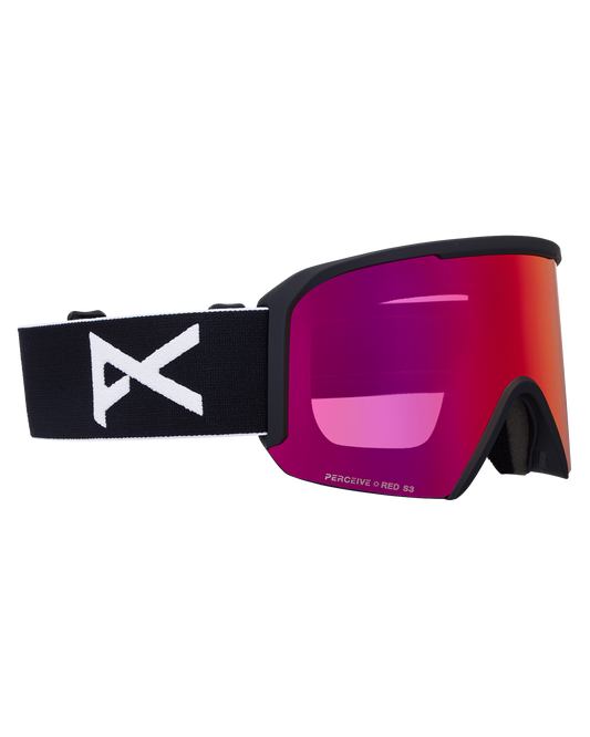 Anon Nesa Low Bridge Snow Goggles + Bonus Lens + MFI® Face Mask - Black/Perceive Sunny Red Unisex Snow Goggles - Trojan Wake Ski Snow