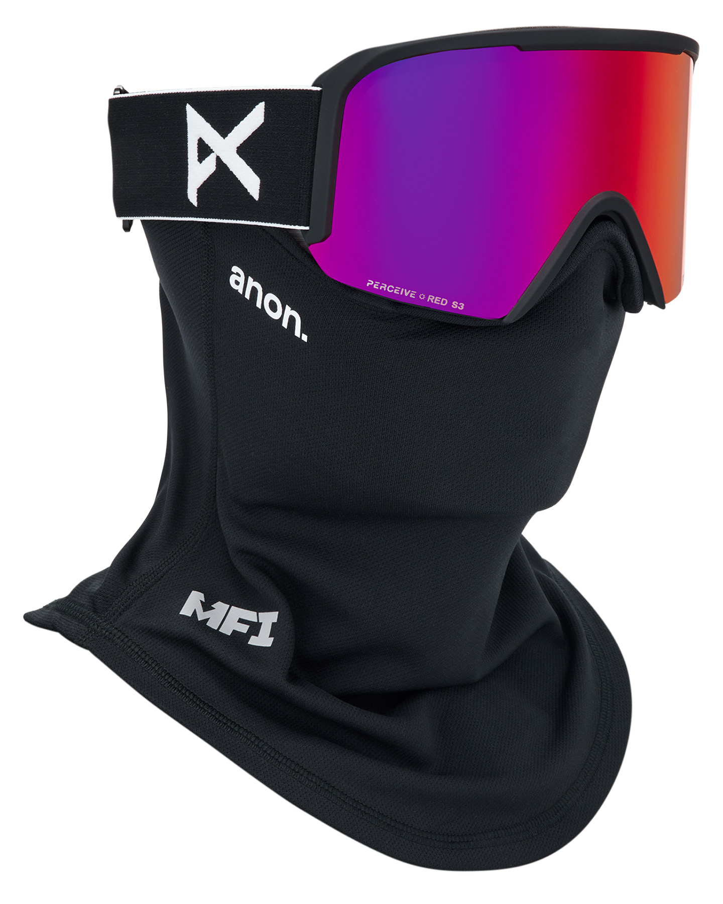 Anon Nesa Low Bridge Snow Goggles + Bonus Lens + MFI® Face Mask - Black/Perceive Sunny Red Unisex Snow Goggles - Trojan Wake Ski Snow