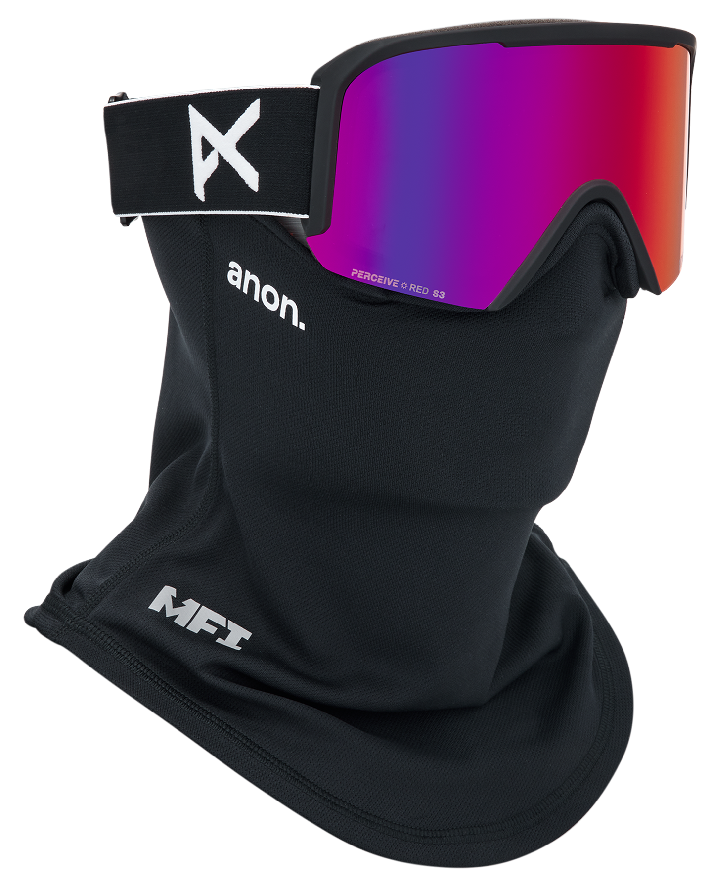 Anon Nesa Snow Goggles + Bonus Lens + MFI® Face Mask - Black/Perceive Sunny Red Unisex Snow Goggles - Trojan Wake Ski Snow