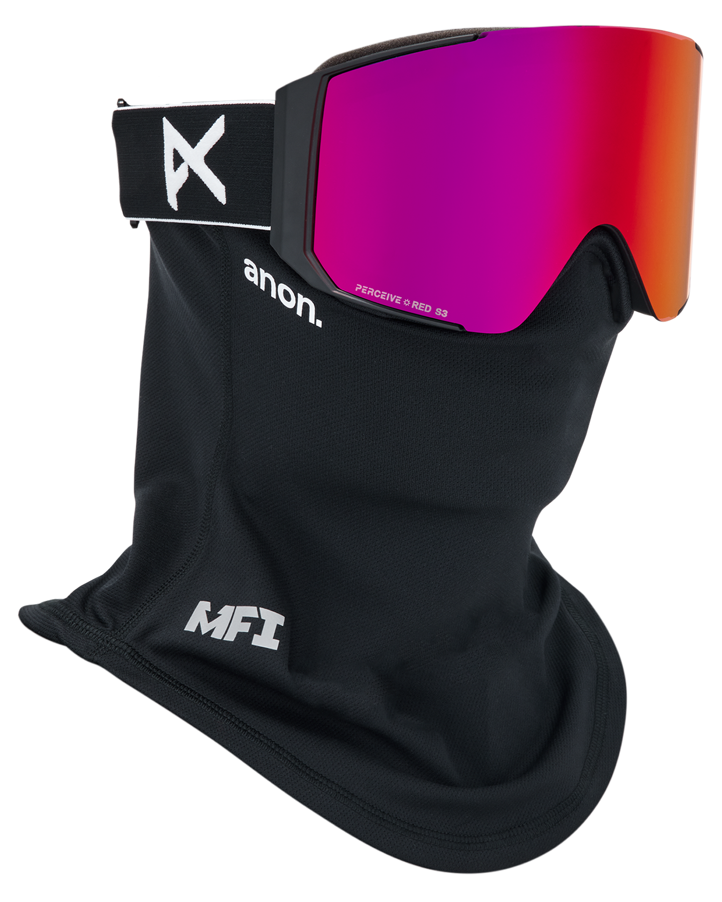 Anon Sync Low Bridge Snow Goggles + Bonus Lens + MFI® Face Mask - Black/Perceive Sunny Red Unisex Snow Goggles - Trojan Wake Ski Snow