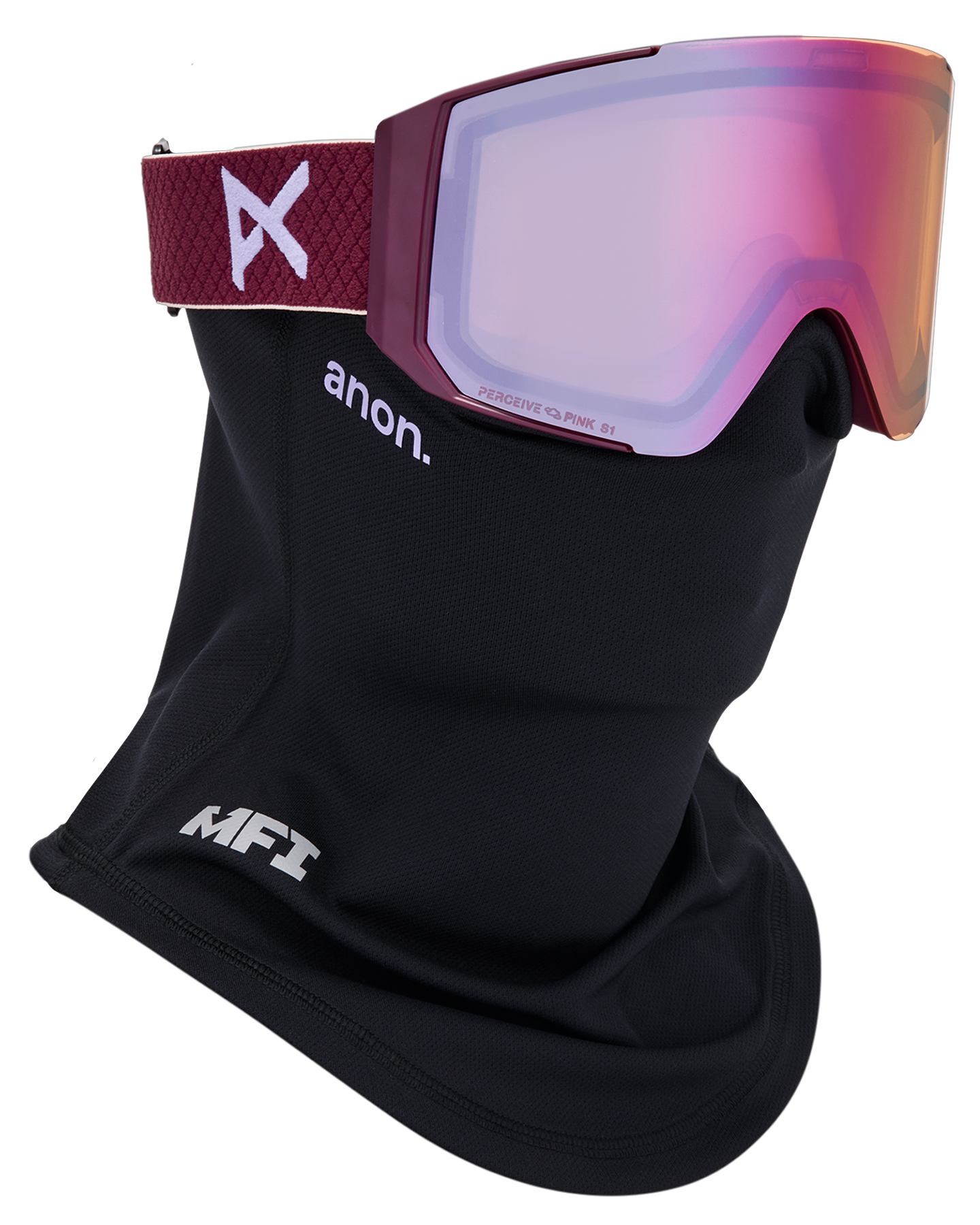 Anon Sync Low Bridge Snow Goggles + Bonus Lens + MFI® Face Mask - Deep Cherry/Perceive Cloudy Pink Unisex Snow Goggles - Trojan Wake Ski Snow