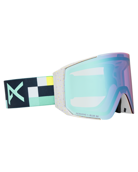 Anon Sync Low Bridge Snow Goggles + Bonus Lens + MFI® Face Mask - Pixel/Perceive Variable Blue Unisex Snow Goggles - Trojan Wake Ski Snow