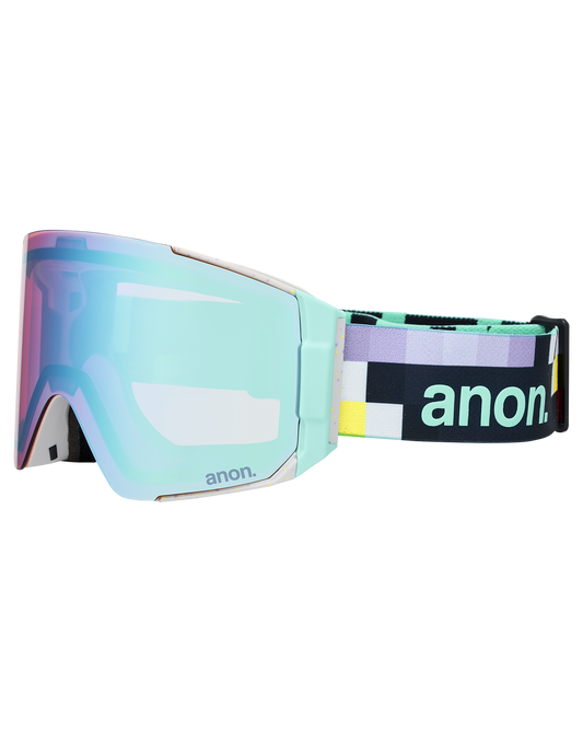 Anon Sync Low Bridge Snow Goggles + Bonus Lens + MFI® Face Mask - Pixel/Perceive Variable Blue Unisex Snow Goggles - Trojan Wake Ski Snow