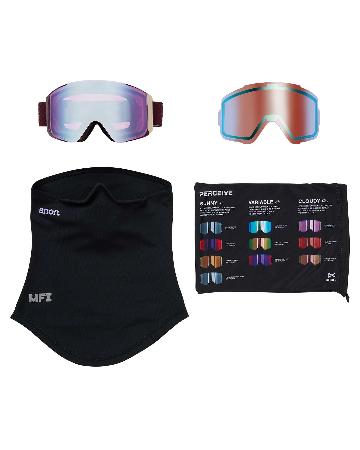 Anon Sync Snow Goggles + Bonus Lens + MFI® Face Mask - Deep Cherry/Perceive Cloudy Pink Unisex Snow Goggles - Trojan Wake Ski Snow