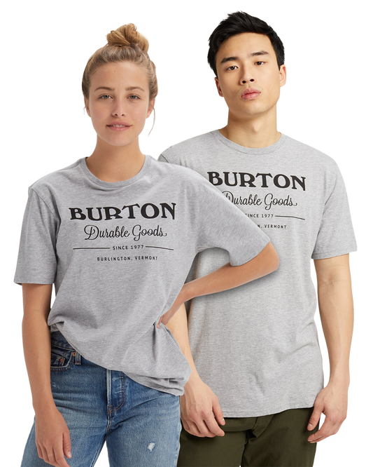 Burton Durable Goods Short Sleeve T-Shirt - Gray Heather (M) Unisex S/S Tees - Trojan Wake Ski Snow