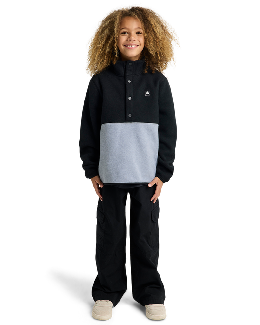 Burton Kids' Cinder Pullover Fleece Anorak - True Black/Gray Heather Kids' Fleece - Trojan Wake Ski Snow