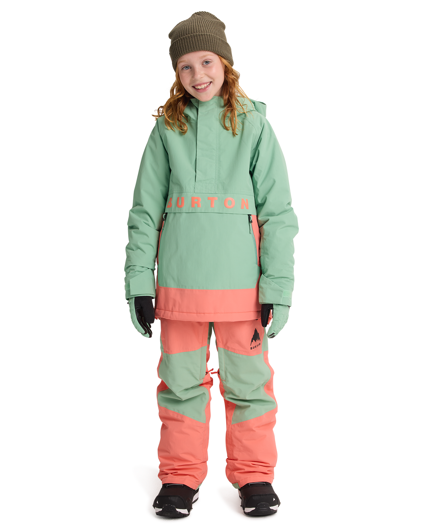 Burton Kids' Frostner 2L Anorak Snow Jacket - Soft Sage/Peach Echo Kids' Snow Jackets - Trojan Wake Ski Snow