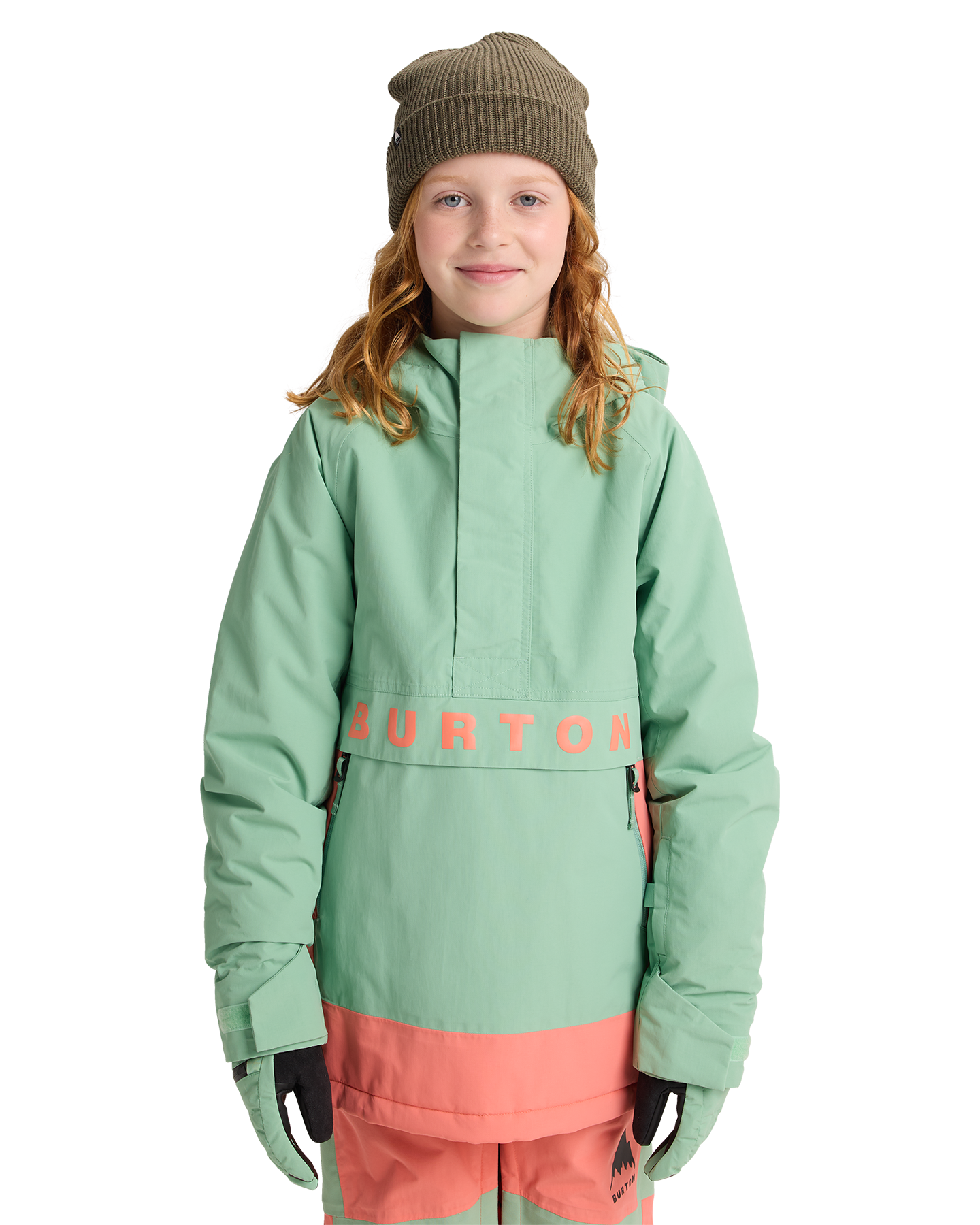 Burton Kids' Frostner 2L Anorak Snow Jacket - Soft Sage/Peach Echo Kids' Snow Jackets - Trojan Wake Ski Snow