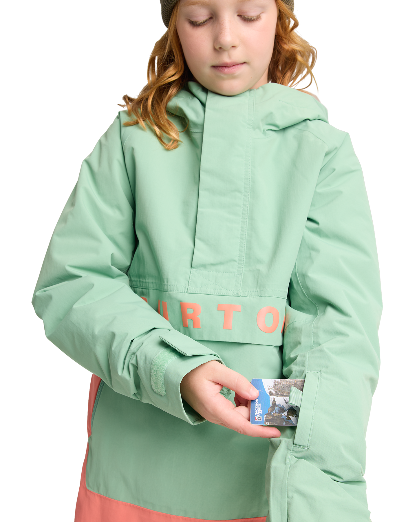 Burton Kids' Frostner 2L Anorak Snow Jacket - Soft Sage/Peach Echo Kids' Snow Jackets - Trojan Wake Ski Snow