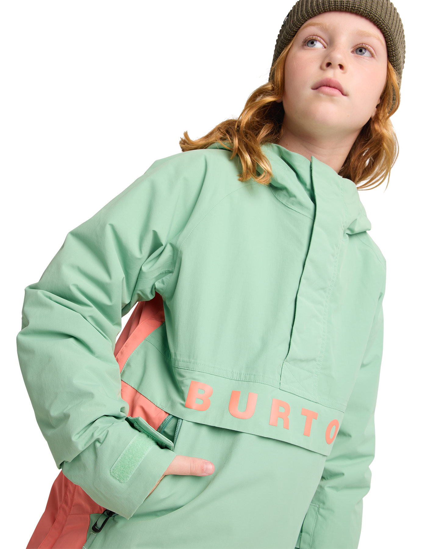Burton Kids' Frostner 2L Anorak Snow Jacket - Soft Sage/Peach Echo Kids' Snow Jackets - Trojan Wake Ski Snow