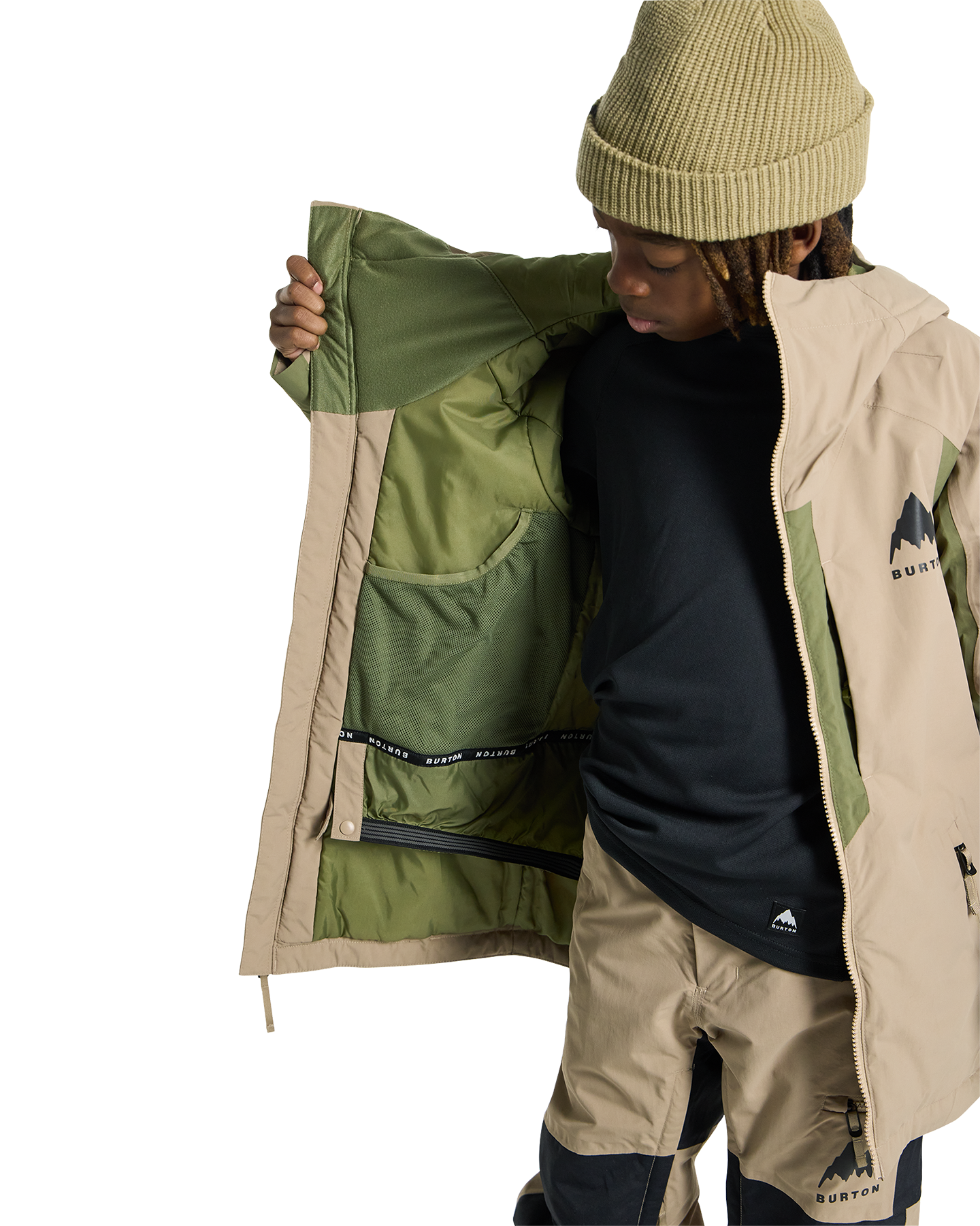 Burton Kids' Hillslope Snow Jacket - Summit Taupe/Forest Moss Kids' Snow Jackets - Trojan Wake Ski Snow