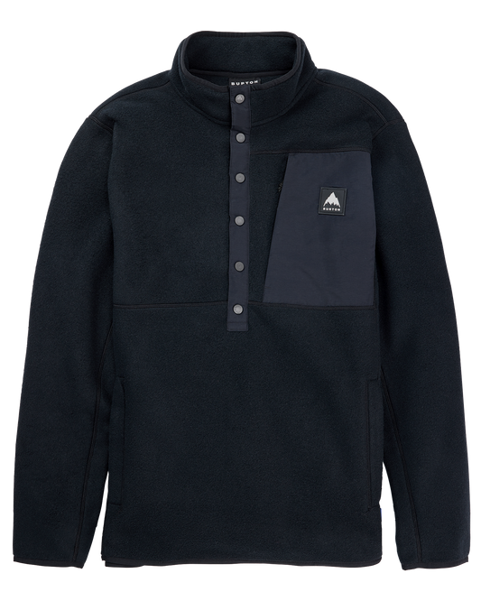 Burton Men's Cinder Fleece Pullover - True Black Men's Fleece - Trojan Wake Ski Snow