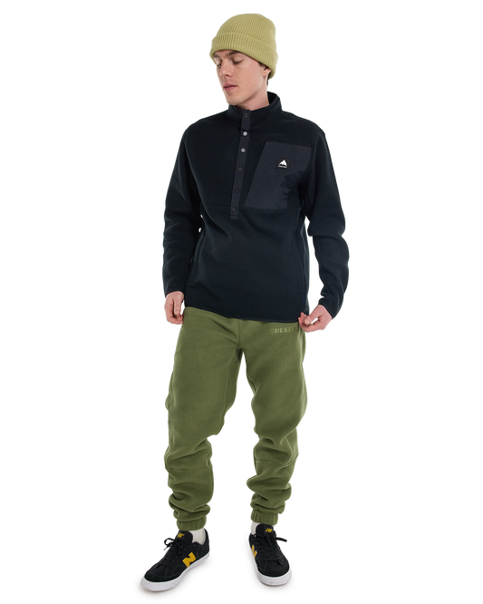 Burton Men's Cinder Fleece Pullover - True Black Men's Fleece - Trojan Wake Ski Snow