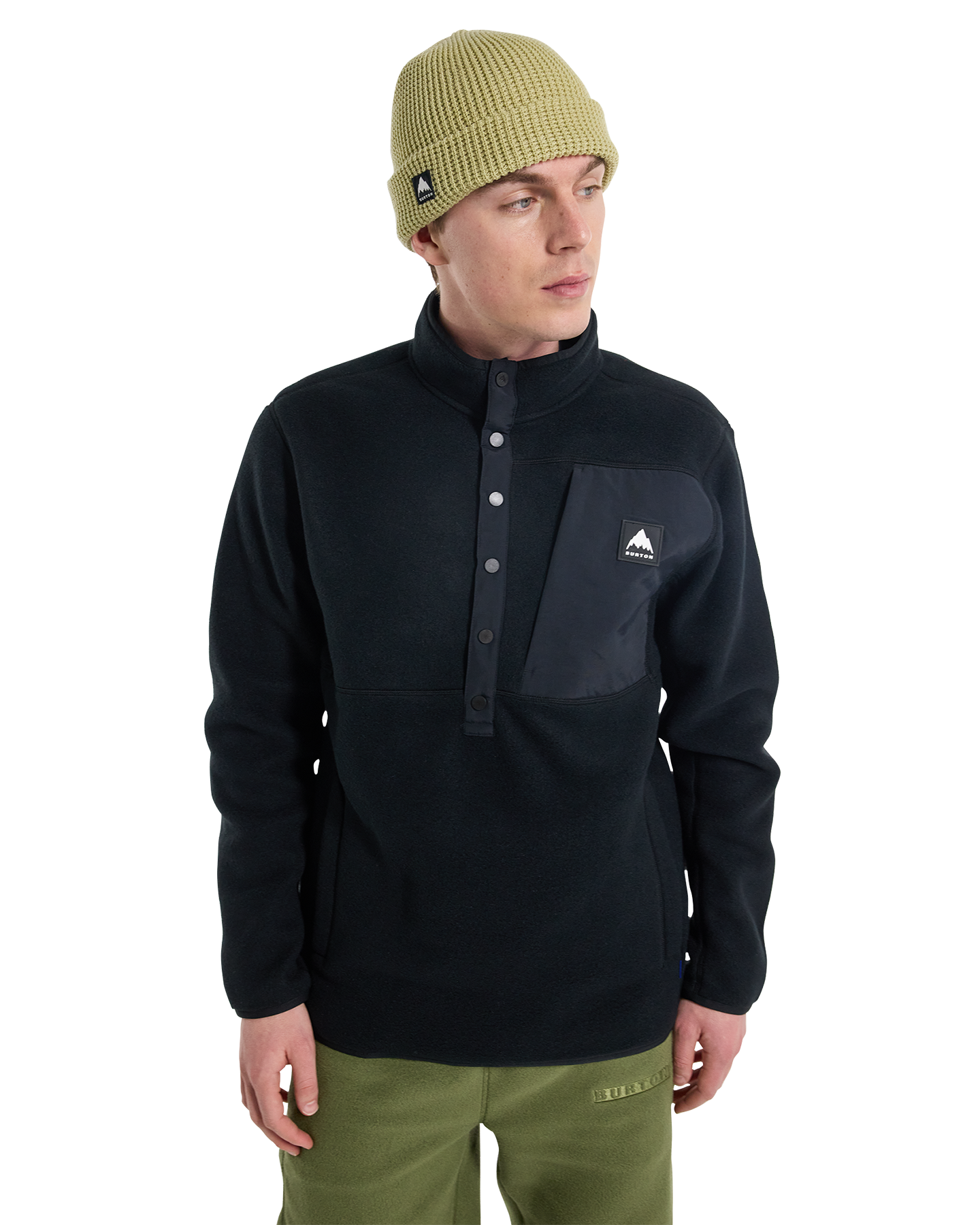 Burton Men's Cinder Fleece Pullover - True Black Men's Fleece - Trojan Wake Ski Snow