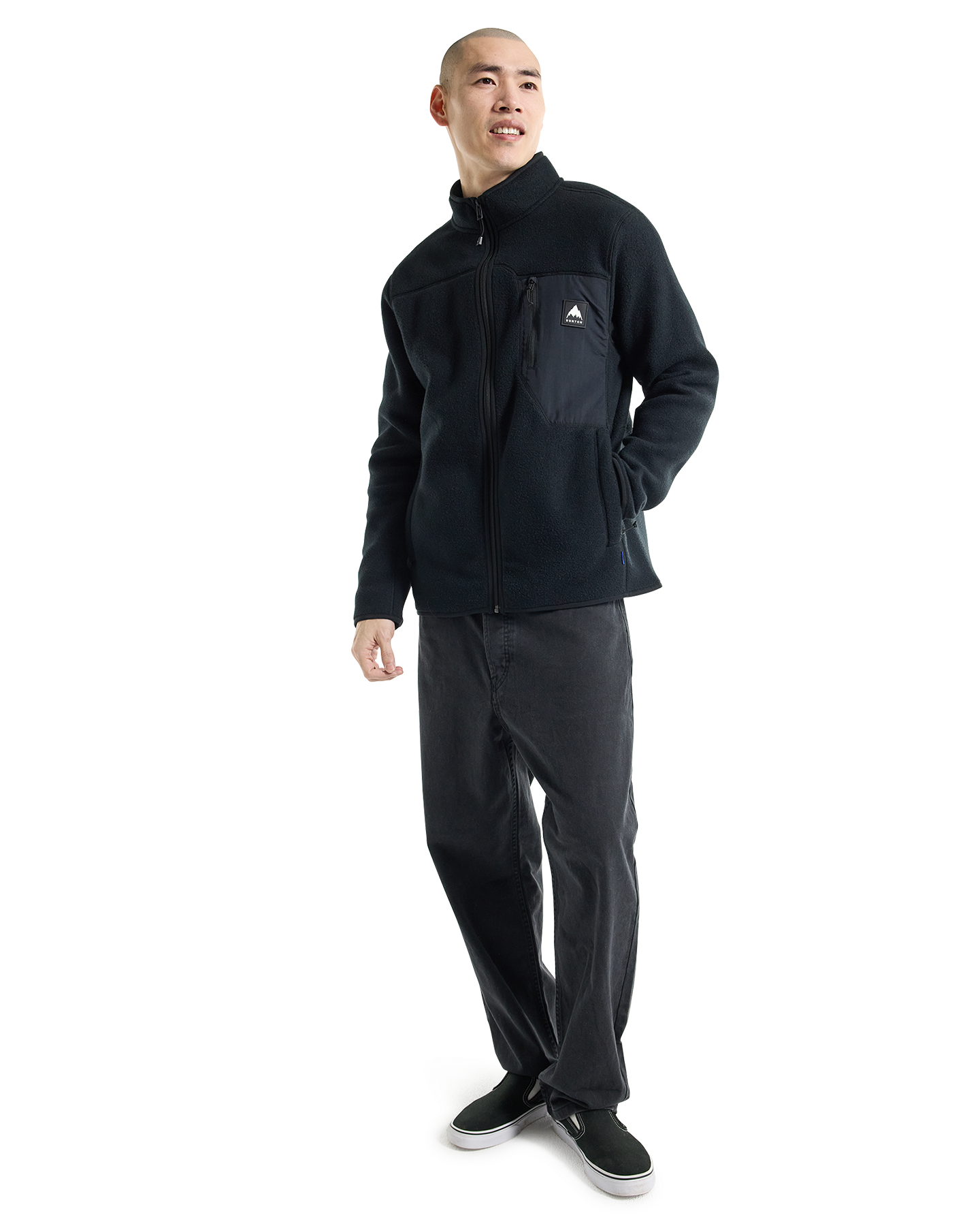 Burton Men's Cinder Full-Zip Fleece - True Black Men's Fleece - Trojan Wake Ski Snow