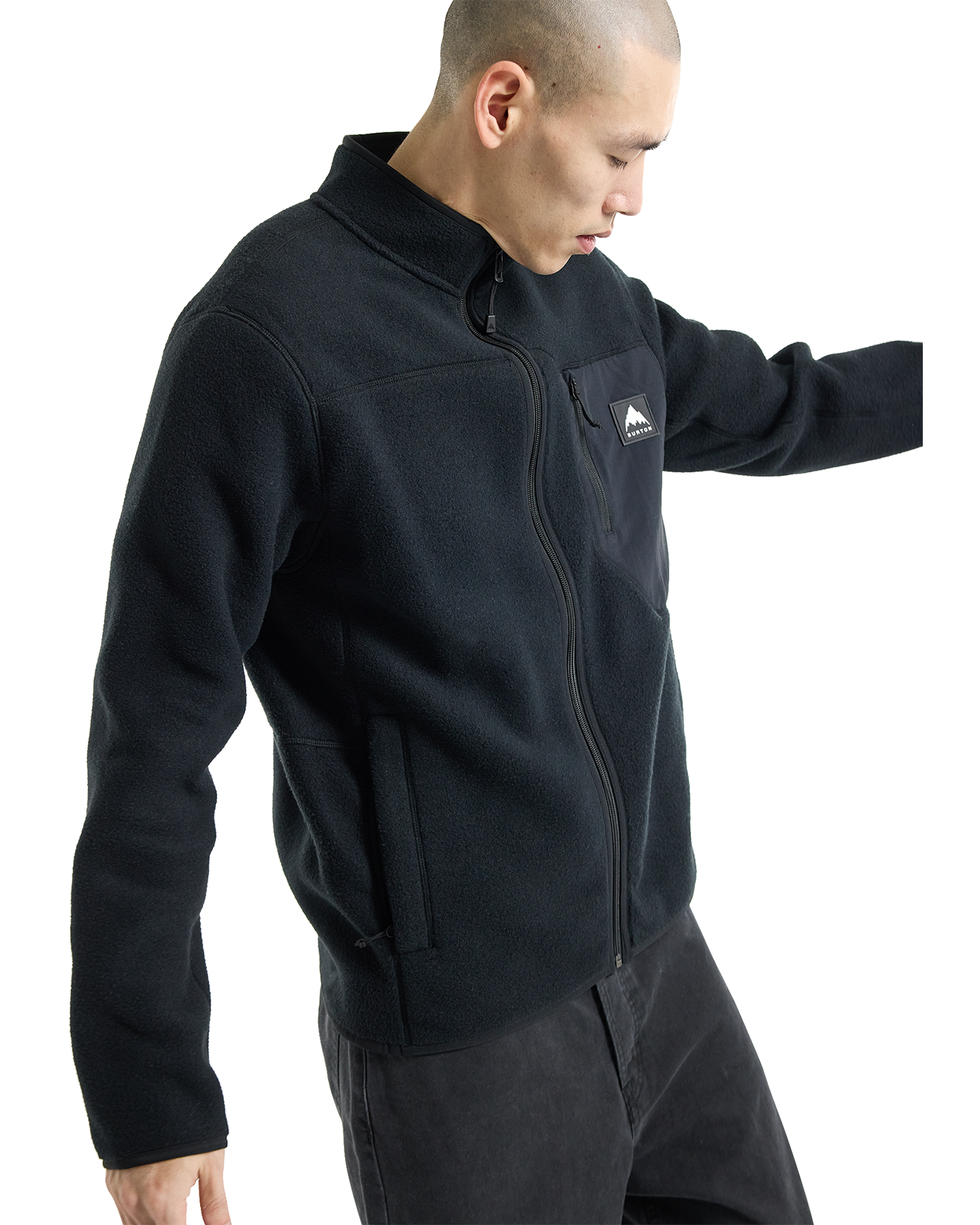 Burton Men's Cinder Full-Zip Fleece - True Black Men's Fleece - Trojan Wake Ski Snow
