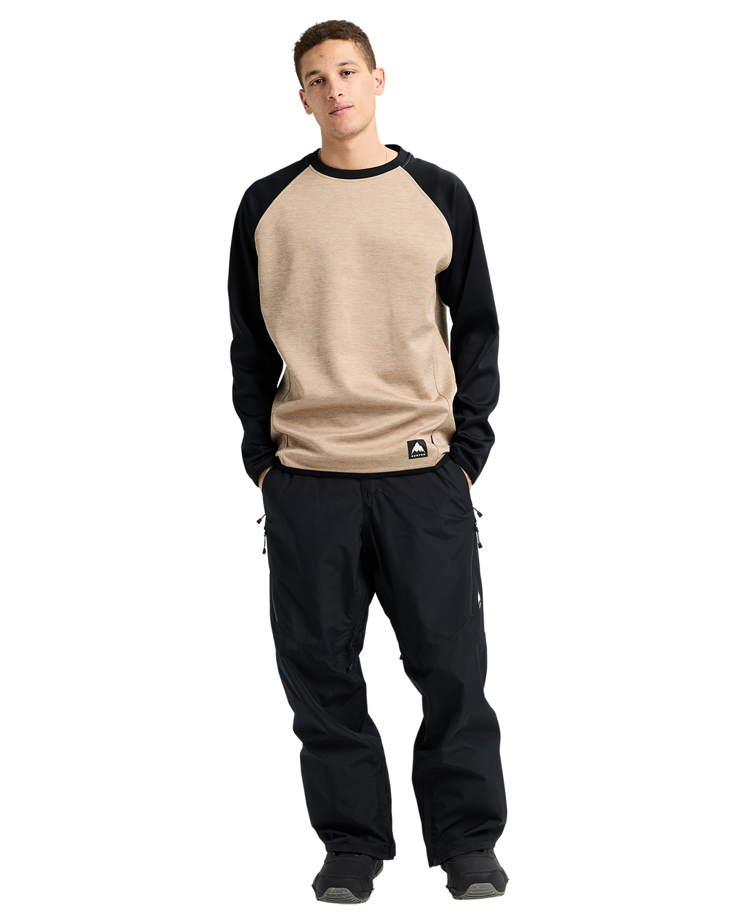 Burton Men's Crown Weatherproof Crewneck Fleece - Summit Taupe Heather/True Black Men's Fleece - Trojan Wake Ski Snow