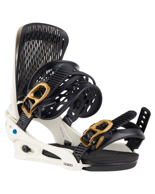 Burton Men's Genesis Re:Flex Snowboard Bindings - White / Gold - 2024 Men's Snowboard Bindings - Trojan Wake Ski Snow