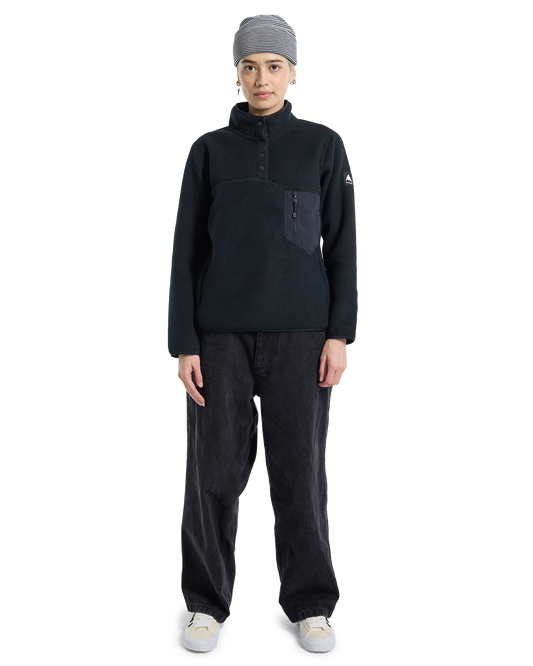 Burton Women's Cinder Fleece Pullover - True Black Women's Fleece - Trojan Wake Ski Snow