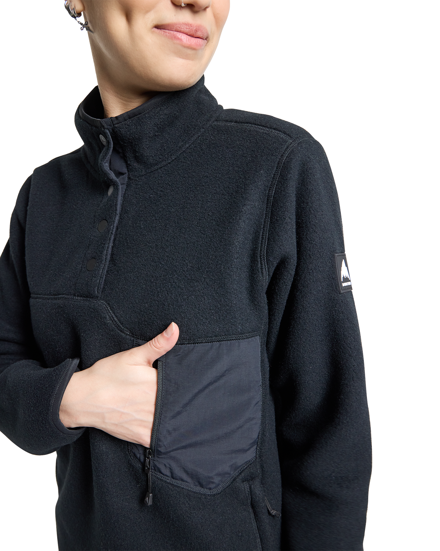 Burton Women's Cinder Fleece Pullover - True Black Women's Fleece - Trojan Wake Ski Snow