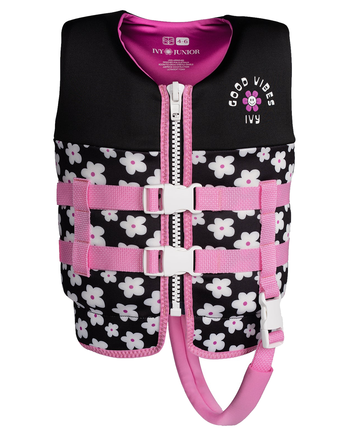 Ivy Junior Girls Vest - Black Flowers