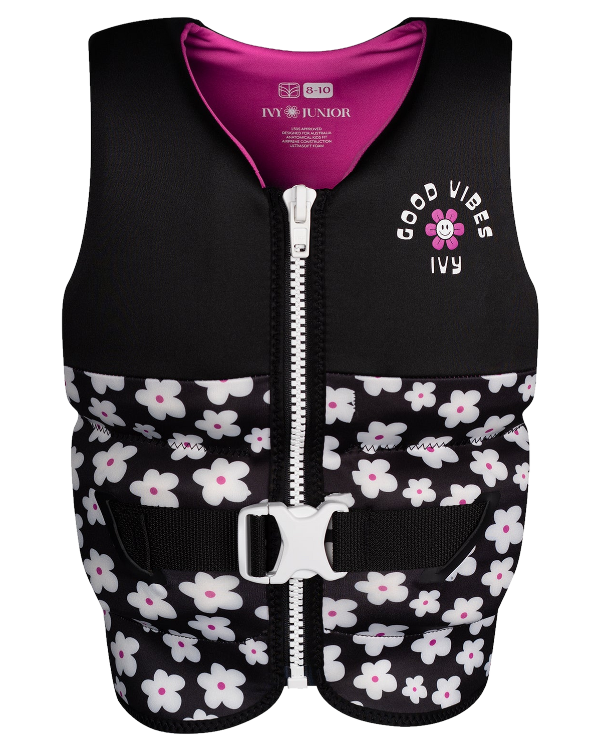 Ivy Junior Girls Vest - Black Flowers