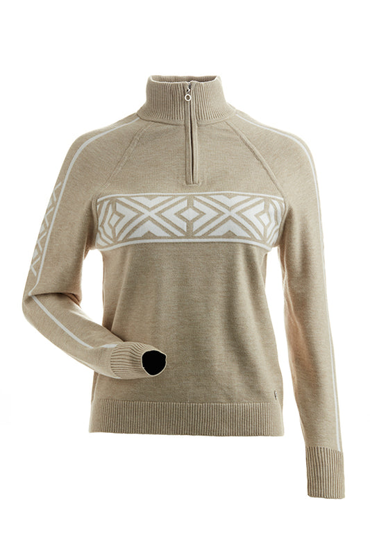 Nils Women's Snowpine 1/4 Zip Sweater - Fawn/White Women's Sweaters - Trojan Wake Ski Snow
